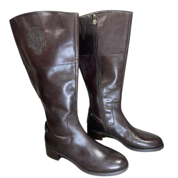 Etienne Aigner Costa‎ Brown Chocolate Leather Riding Boots Size 9.5 New - Picture 1 of 12